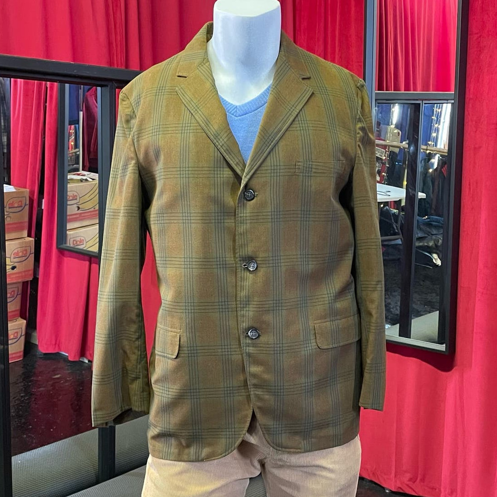 Vintage Campus Green Plaid 3 Button Blazer Sport Coat Mens XL Academia Preppy